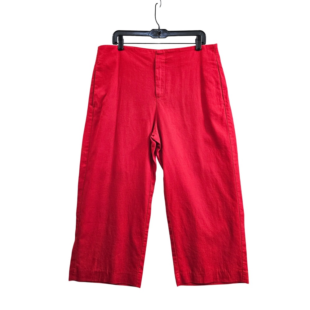 Gap Linen Rayon Wide Leg Crop Pants Womens 12 Petite Red High Rise Culottes